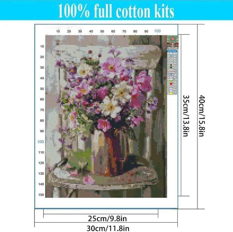 Tiwabb Stamped Cross Stitch Kits - Flower Chair Embroidery Kits for Beginners Adults,11 CT Patterns Dimensions Counted Cross Stitch Kits Arts Craft Kits Frameless12x16inch - Image 4